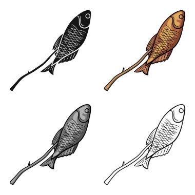 Kızarmış Balık simgesi beyaz arka plan üzerinde izole karikatür tarzı. Balık tutma sembol stok vektör çizim.