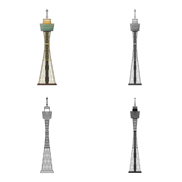 Ícone da Torre de Sydney em estilo cartoon isolado no fundo branco. Austrália símbolo estoque vetor ilustração . — Vetor de Stock