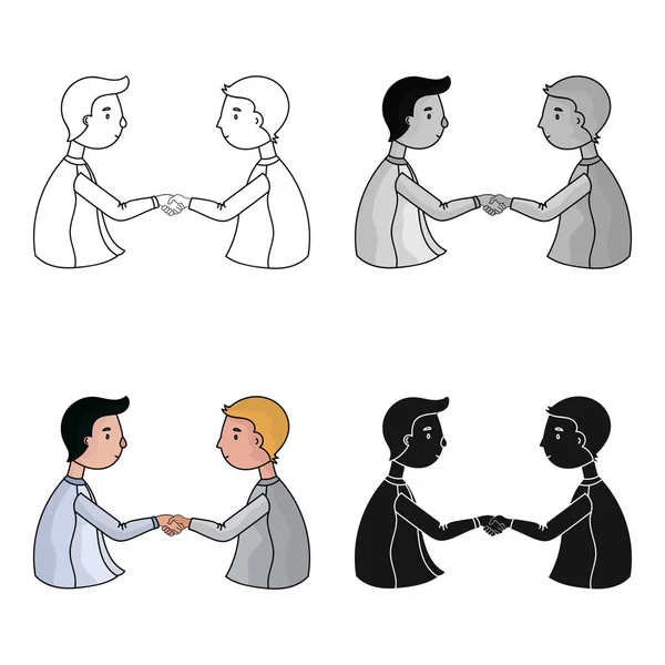 Håndtryk af forretningsmænd ikon i tegneserie stil isoleret på hvid baggrund. Konference og negetiations symbol lager vektor illustration . – Stock-vektor