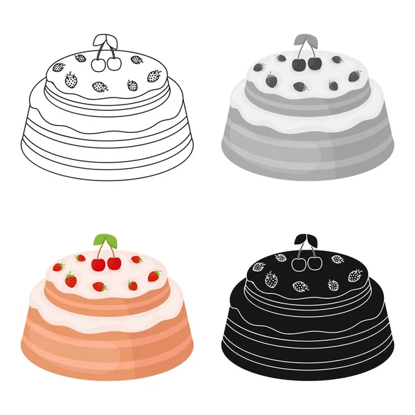 Gâteau avec icône cerise en style dessin animé isolé sur fond blanc. Gâteaux symbole illustration vectorielle de stock . — Image vectorielle