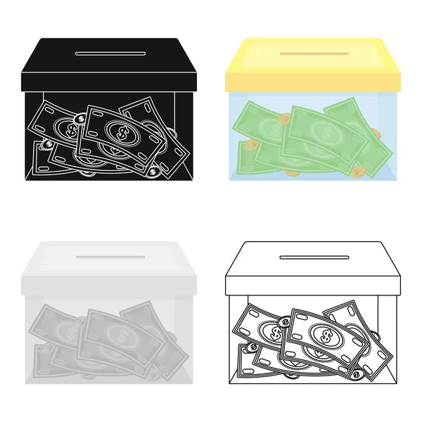 Icono de la caja de dinero de la donación en estilo de dibujos animados aislados sobre fondo blanco. Caridad y donación símbolo stock vector ilustración . — Vector de stock