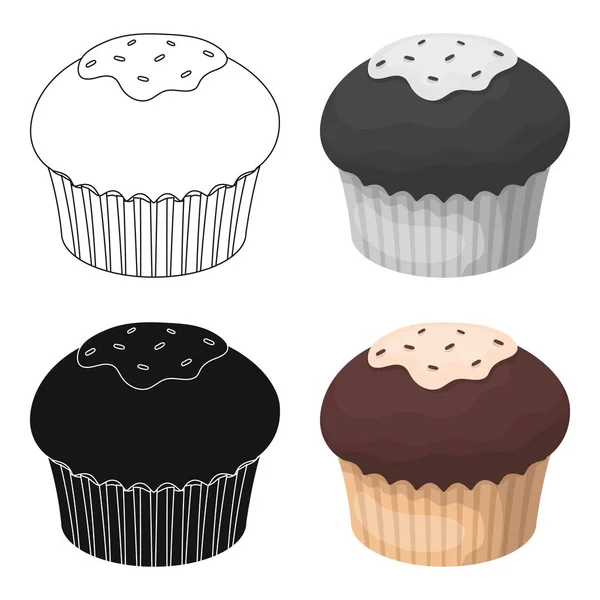 Ícone de cupcake de chocolate no estilo dos desenhos animados isolado no fundo branco. Sobremesas de chocolate símbolo estoque vetor ilustração . — Vetor de Stock