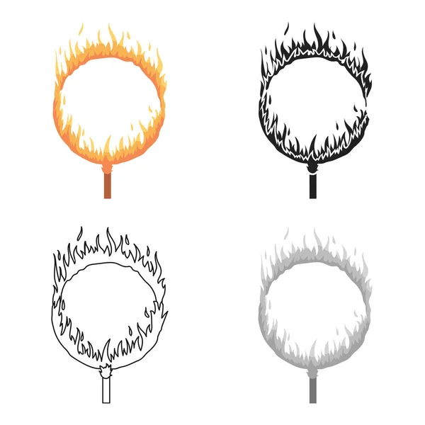Ícone de aro em chamas em estilo cartoon isolado no fundo branco. Ilustração do vetor do estoque do símbolo do circo . — Vetor de Stock