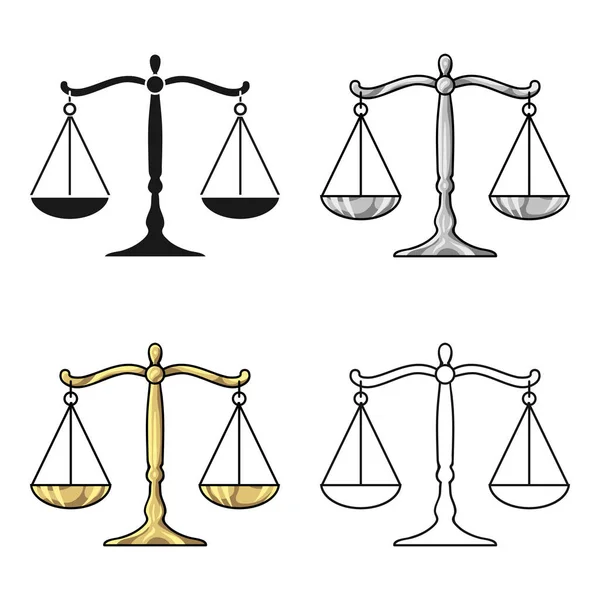Weegschaal voor Justitie icon in cartoon stijl geïsoleerd op een witte achtergrond. Misdaad symbool voorraad vectorillustratie. — Stockvector