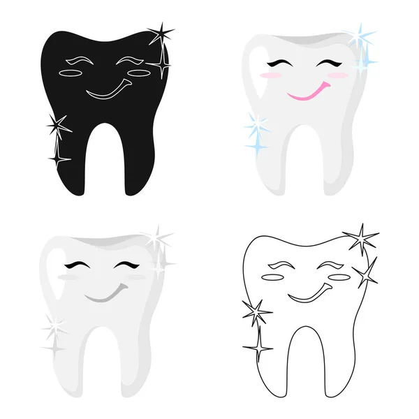 Dent avec icône en diamant dans le style dessin animé isolé sur fond blanc. Illustration vectorielle du symbole de soins dentaires . — Image vectorielle
