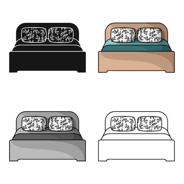 Icône de lit double en bois dans le style dessin animé isolé sur fond blanc. Meubles et intérieur de la maison symbole illustration vectorielle de stock . — Image vectorielle