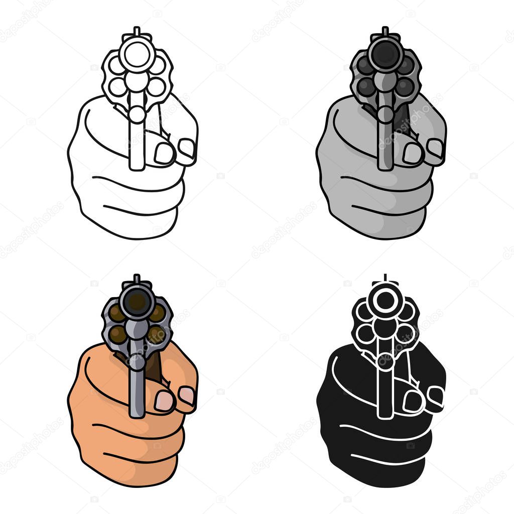 Directed gun icon in cartoon style isolated on white background. Crime symbol stock vector illustration.