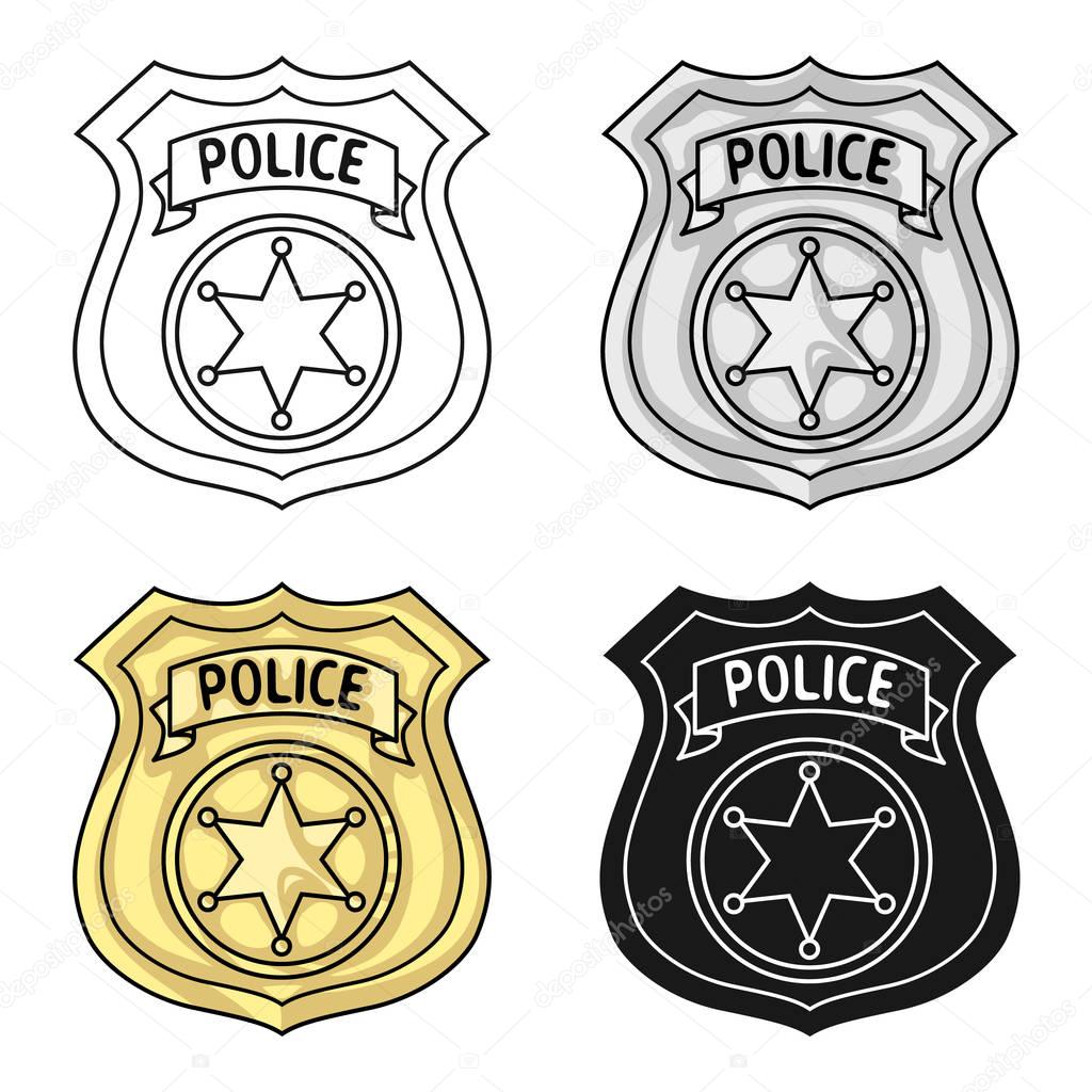 Police officer badge icon in cartoon style isolated on white background. Crime symbol stock vector illustration.
