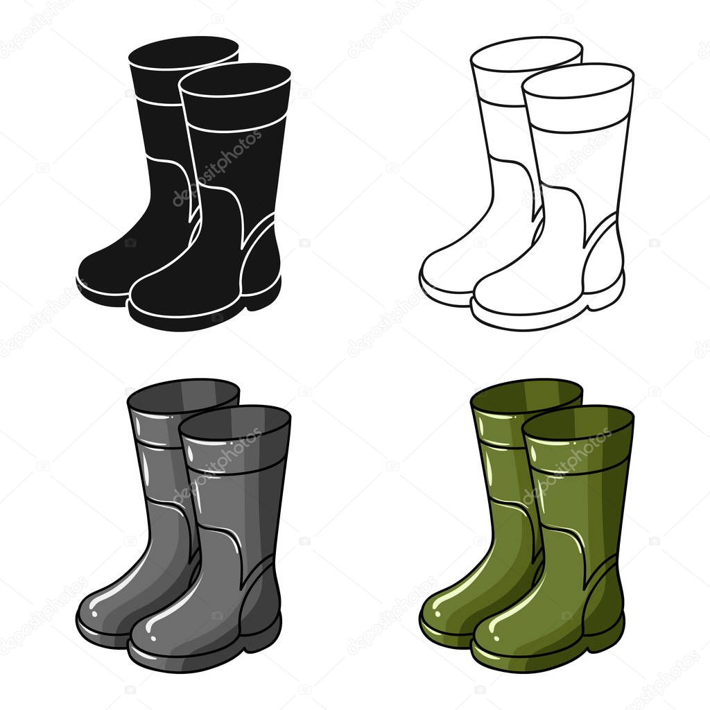 Rubber boots icon in cartoon style isolated on white background. Fishing symbol stock vector illustration.