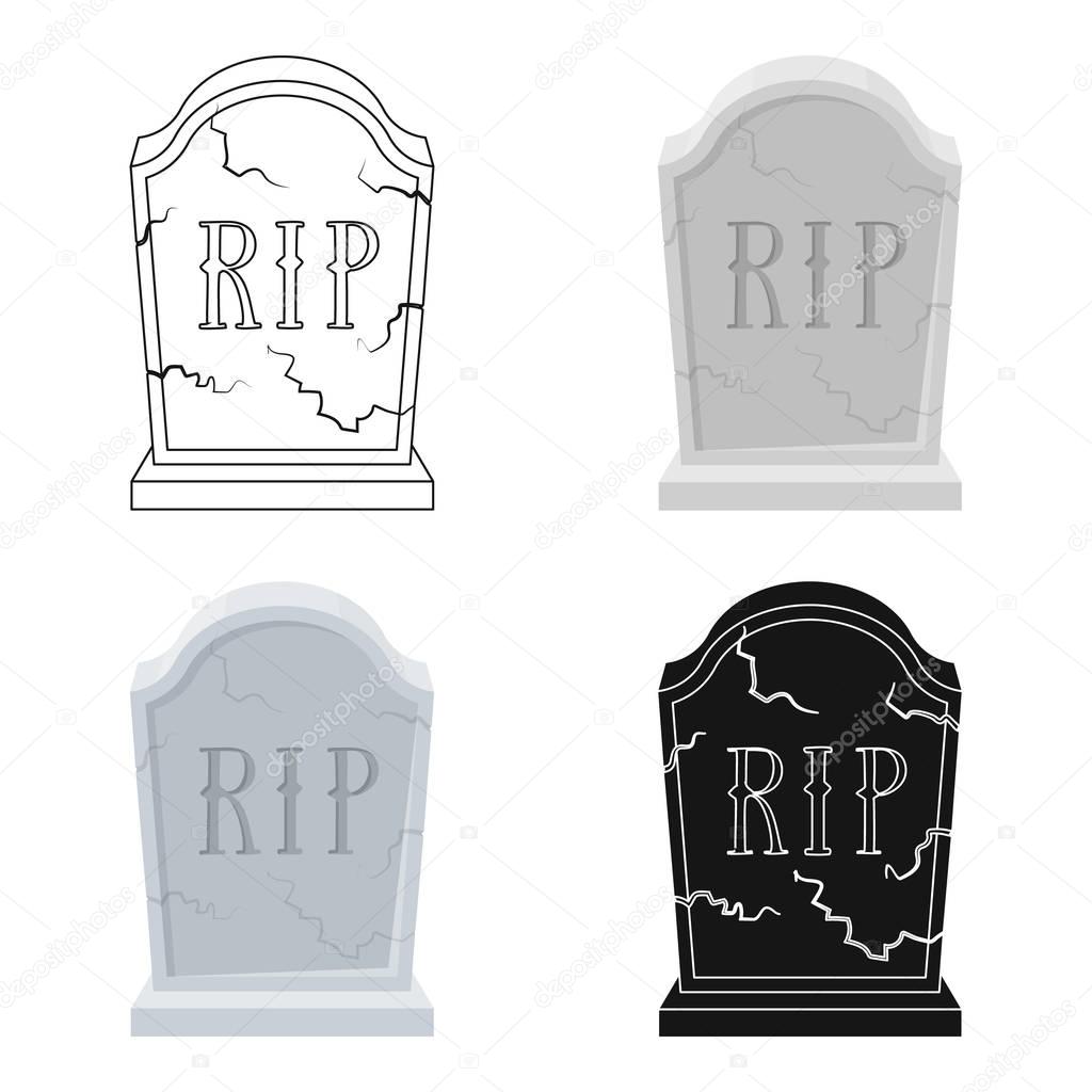 Headstone icon in cartoon design isolated on white background. Funeral ceremony symbol stock vector illustration.
