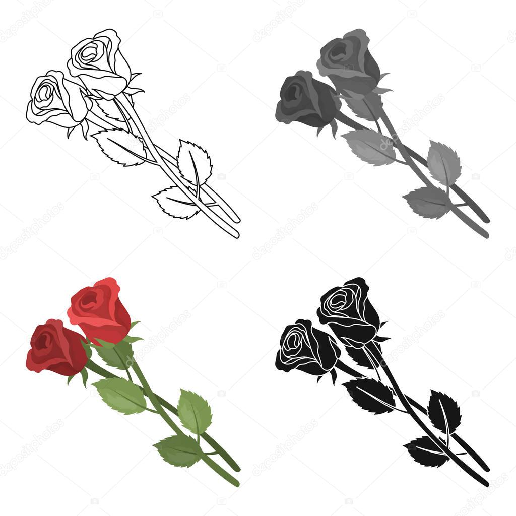 Two roses icon in cartoon design isolated on white background. Funeral ceremony symbol stock vector illustration.