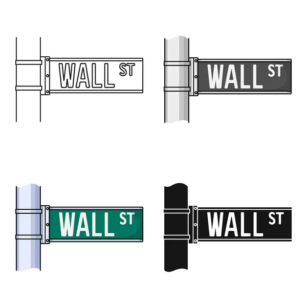 Wall-Street-Zeichen-Symbol im Cartoon-Stil isoliert auf weißem Hintergrund. Geld und Finanzsymbol Aktienvektor Illustration. — Stockvektor