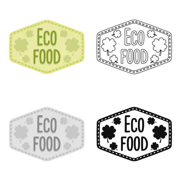 Ícone de Eco-food em estilo cartoon isolado em fundo branco. Etiqueta símbolo estoque vetor ilustração . —  Vetores de Stock
