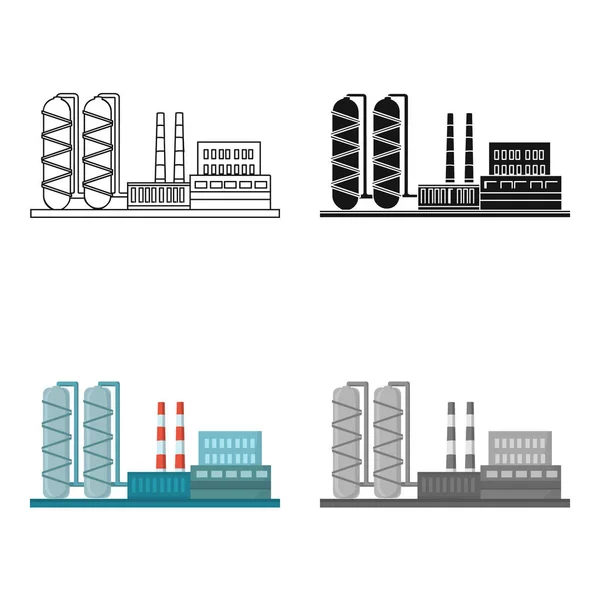 Ícone de fábrica de refinaria de óleo em estilo cartoon isolado no fundo branco. Símbolo da indústria petrolífera ilustração vetorial . — Vetor de Stock