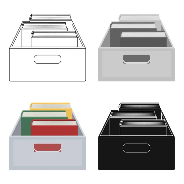 Libros en caja icono en estilo de dibujos animados aislados sobre fondo blanco. Biblioteca y librería símbolo stock vector ilustración . — Vector de stock