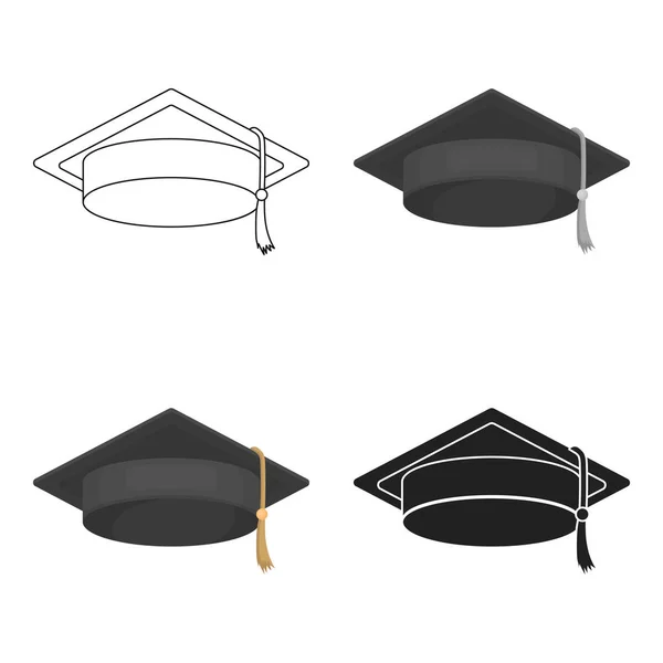 Ícone de boné de graduação em estilo cartoon isolado no fundo branco. Chapéus símbolo estoque vetor ilustração . — Vetor de Stock