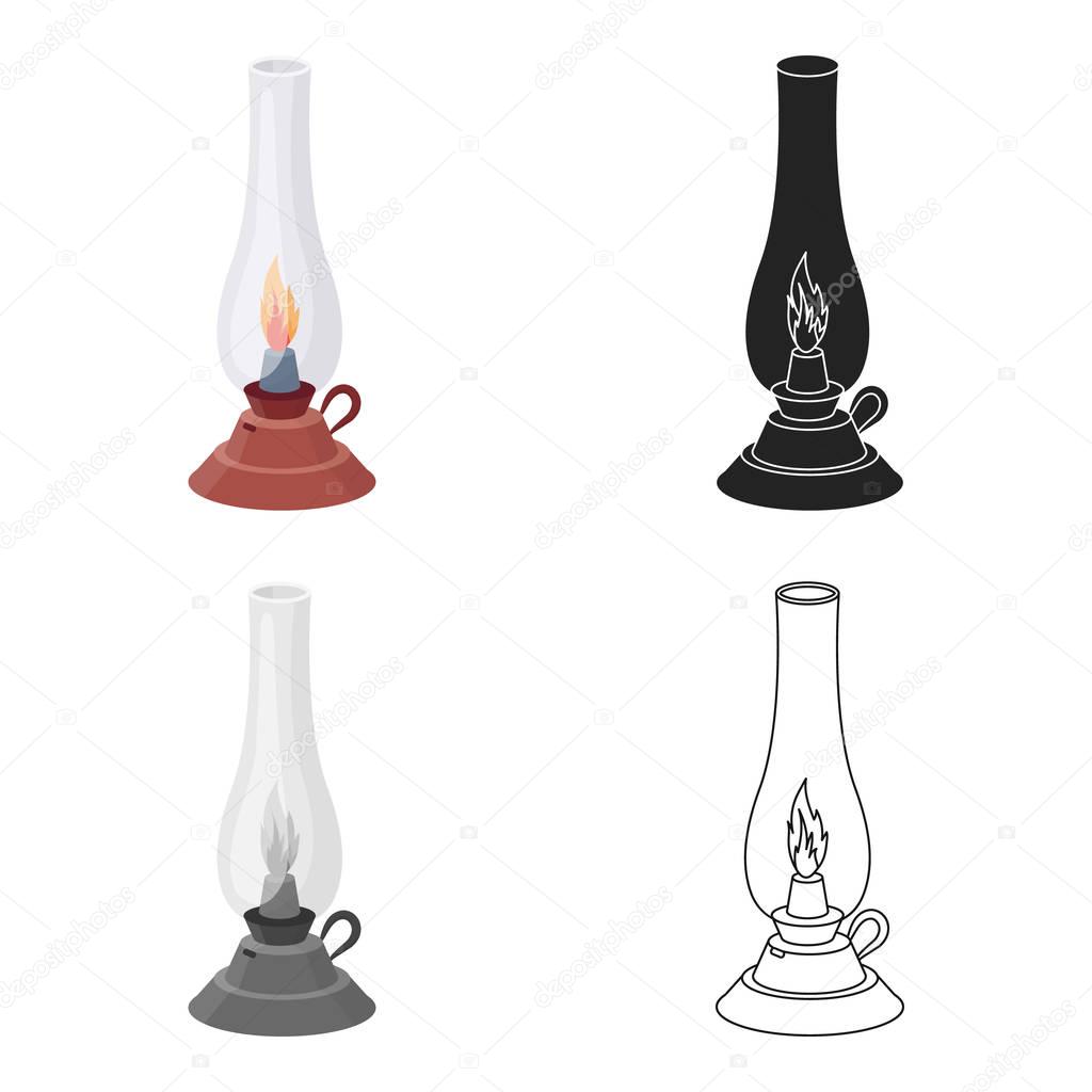 Kerosene lamp icon in cartoon style isolated on white background. Light source symbol stock vector illustration
