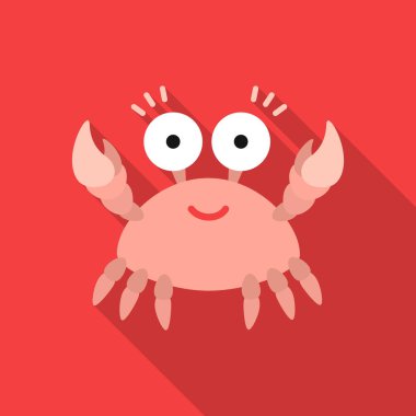 Yengeç çizgi film simgesi. Gösterim amacıyla web ve mobil tasarım.