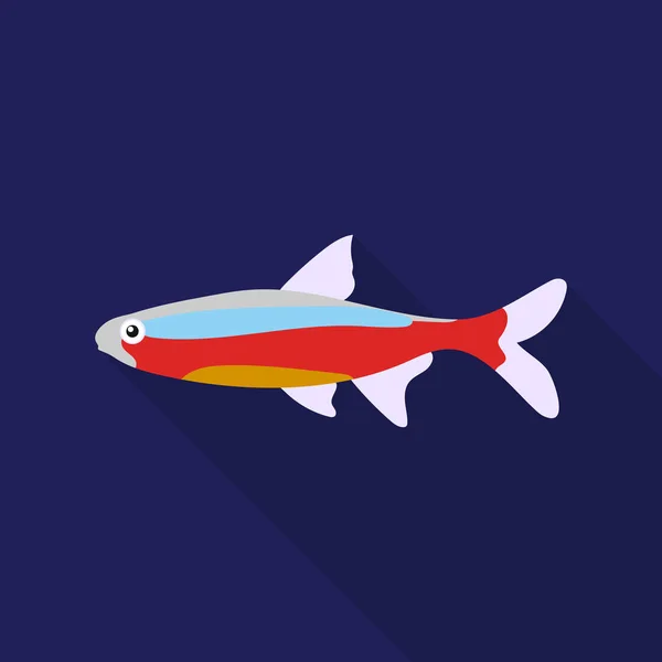 Icona del pesce al neon piatta. Singe acquario icona di pesce dal mare, vita oceanica piatta . — Vettoriale Stock