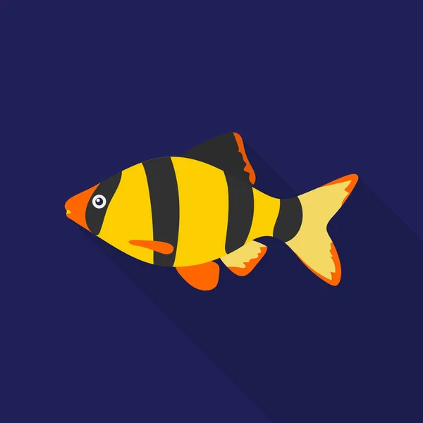 Barbus ryba ikona plochý. Připálit akvarijních ryb ikonu z moře, podmořský život ploché. — Stockový vektor