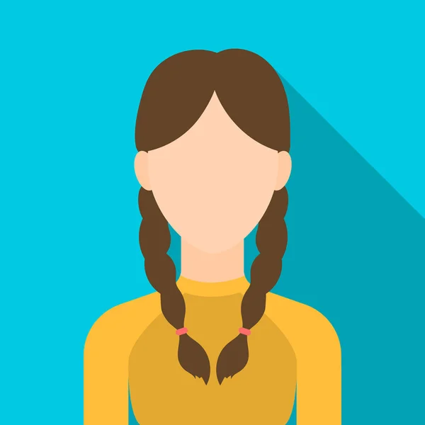 Pigtails icono plano. Avatar individual, peaople icono de la gran avatar plana . — Vector de stock