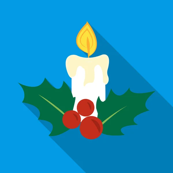 Weihnachtskerze mit Stechpalme-Symbol im flachen Stil isoliert auf weißem Hintergrund. weihnachtstag symbol aktienvektor illustration. — Stockvektor