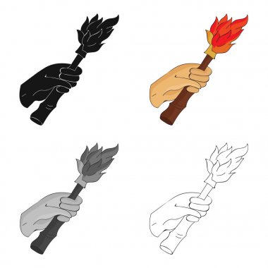 Beyaz arka plan üzerinde izole karikatür tarzı el simgesi yanan meşale. Taş Devri sembol stok vektör çizim.