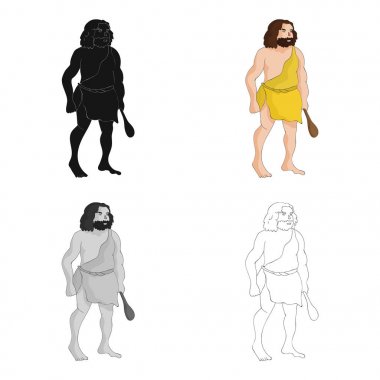 İlkel insan Cop simgesi beyaz arka plan üzerinde izole karikatür tarzı ile. Taş Devri sembol stok vektör çizim.