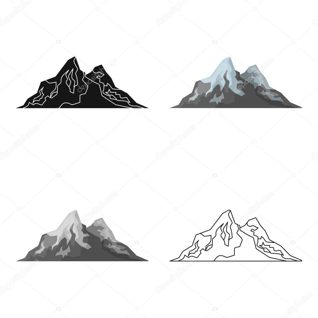 Sharp mountains, on the tops of which the snow melts.Different mountains single icon in cartoon style vector symbol stock illustration.