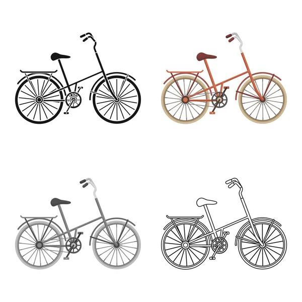 Uma bicicleta vermelha com rodas e cesta. O transporte eco-amigável.Ícone único de bicicleta diferente na ilustração de estoque de símbolo de vetor de estilo de desenho animado . — Vetor de Stock