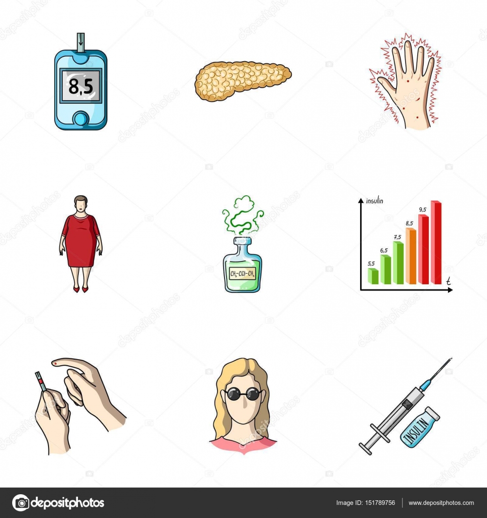 Un conjunto de iconos sobre diabetes mellitus. Síntomas y Un conjunto de iconos sobre diabetes mellitus. Síntomas y