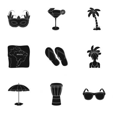 Brezilya konuyla ilgili simgeler kümesi. Brezilya Ulusal konumlar. Brezilya ülke Aicon siyah stil vektör simge stok çizim üzerinde küme koleksiyon.