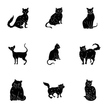 Kediler içinde bir resim koleksiyonu. Farklı cats içinde bir resim. Kedi doğurmak simge siyah stil vektör simge stok çizim üzerinde set koleksiyonu.