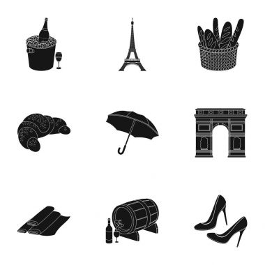 Konumlar Fransa. Fransa'yı öğrenmeniz gerekenler. Fransa ülke simge siyah stil vektör simge stok çizim üzerinde set koleksiyonu.
