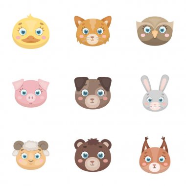 Yerli ve vahşi hayvanlar. Resimleri hayvanlar hakkında bir set. Hayvan namlu kutsal kişilerin resmi çizgi film tarzı vektör simge stok çizim üzerinde küme koleksiyon içinde.