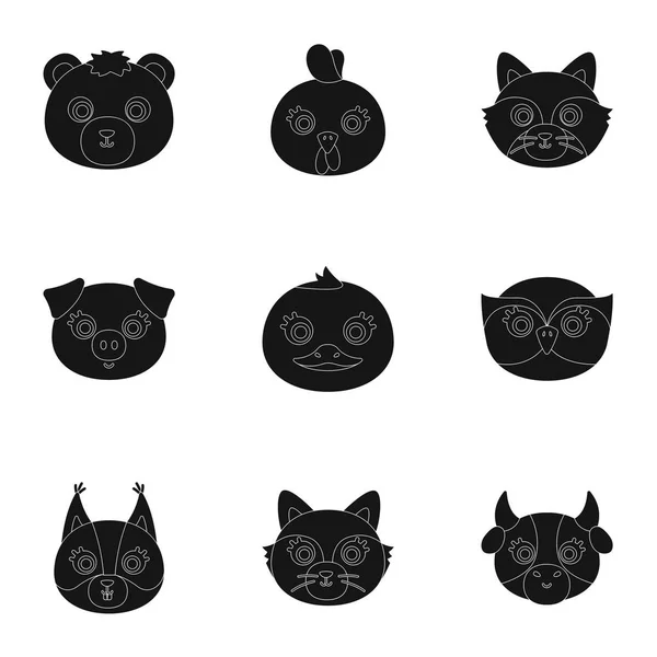 Animaux sauvages et domestiques. Un ensemble de photos sur les animaux. Icône de muselière animale dans la collection ensemble sur l'illustration vectorielle de symbole de style noir . — Image vectorielle