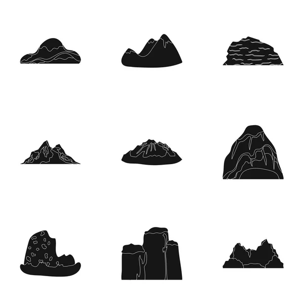 別山のアイコンのセットです。1 つのコレクションで冬、夏の山。黒スタイル ベクトル シンボル ストック イラストをセットのコレクションの異なる山アイコン. — ストックベクタ