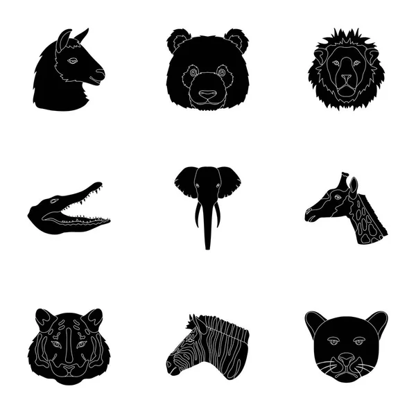 Un ensemble d'icônes d'animaux sauvages. Predatory and peaceful wild animals.Realistic animal icon in set collection on black style vector symbol illustration de stock . — Image vectorielle