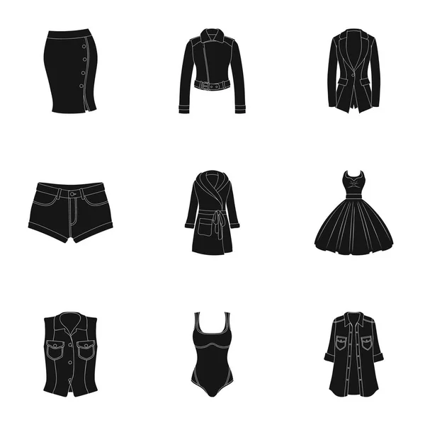 Colección de iconos de ropa de mujer. Varias mujeres ropa para el trabajo, caminar, deportes. Icono de la ropa de las mujeres en la colección set en negro estilo vector símbolo stock ilustración . — Archivo Imágenes Vectoriales