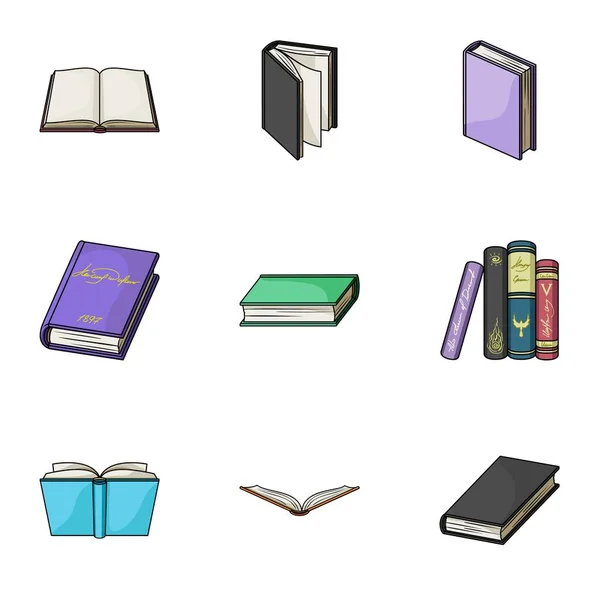 Eine Reihe von Bildern mit Büchern. Bücher, Notizbücher, Studien. Bücher Symbol in Set Sammlung auf Cartoon-Stil Vektor Symbol Stock Illustration. — Stockvektor