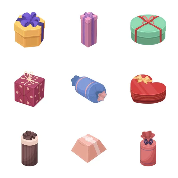 Un ensemble de cadeaux d'images. Cadeaux pour différentes vacances, surprises. Cadeaux et icône cert dans la collection ensemble sur dessin animé style vectoriel symbole illustration stock . — Image vectorielle