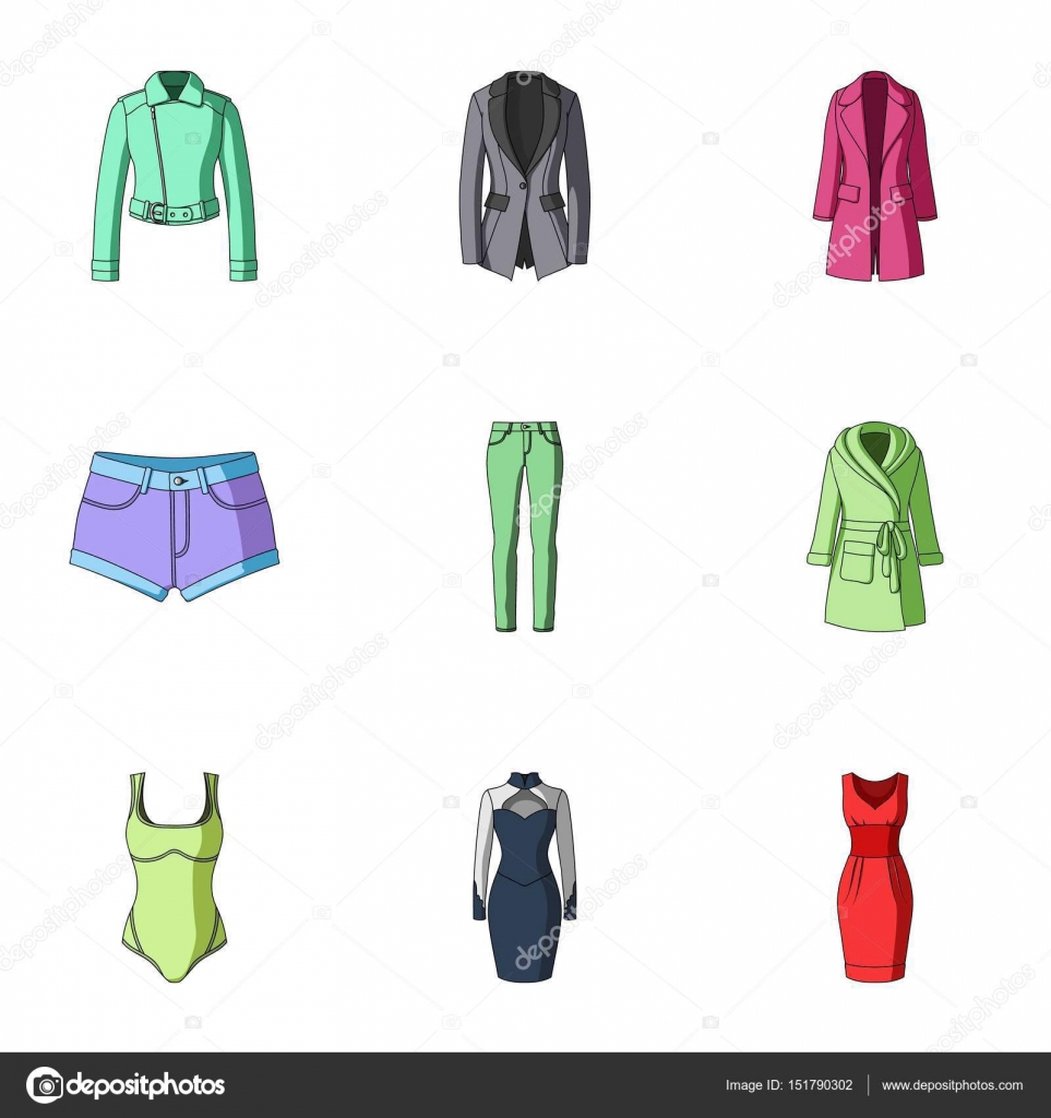 Collection of icons of womens clothing. Various womens clothes for work ...