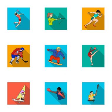 Olimpik spor. Kış ve yaz spor. Resimleri sporcular hakkında bir set. Düz stil vektör simge stok çizim üzerinde küme koleksiyon simgesinde olimpik spor.