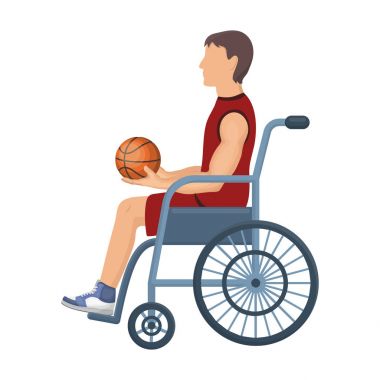 Devre dışı basketbolcu. Basketbol tek kutsal kişilerin resmi içinde karikatür tarzı vektör simge stok çizim web.