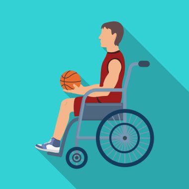 Devre dışı basketbolcu. Basketbol tek kutsal kişilerin resmi içinde düz stil vektör simge stok çizim web.