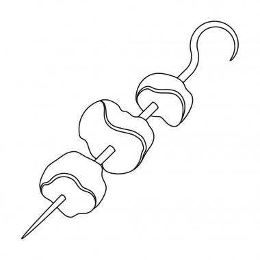 Et şiş üzerinde. Anahat stili vektör simge stok çizim web Barbekü tek simge.