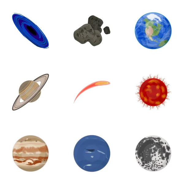 Planetas do sistema solar. Objetos cósmicos. Ícone de planetas na coleção de conjuntos em desenho animado estilo vetor símbolo estoque ilustração . — Vetor de Stock