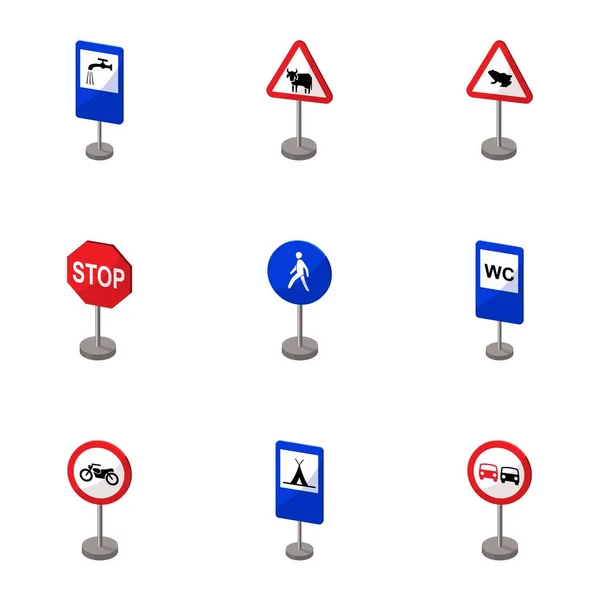 Set of road signs. Signs of prohibition, permission, priority. Road signs icon in set collection on cartoon style vector symbol stock illustration. — Stock Vector