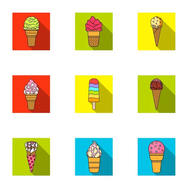 Helado de dulces de verano. Hielo, fruta, leche. Icono de helado en colección conjunto en el estilo plano vector símbolo stock ilustración . — Archivo Imágenes Vectoriales
