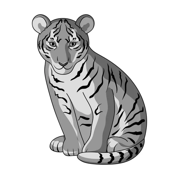 Jonge tiger. Dieren enkel pictogram in zwart-wit stijl vector symbool stock illustratie web. — Stockvector